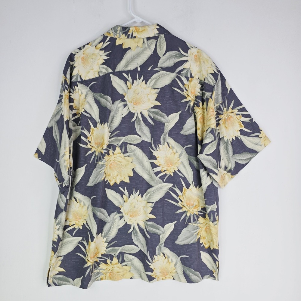 Tommy Bahama Men's Large 100% Silk Floral Hibiscus Camp Shirt Blue Yellow Green - Picture 5 of 8